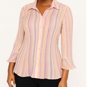 Milano top blouse button up accordion rainbow trumpet sleeve SZ L